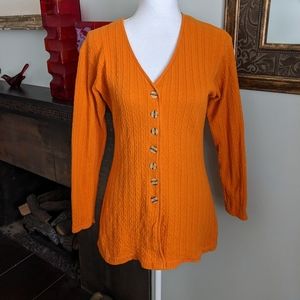 90s Vintage Orange Button Front V-Neck Cardigan Sweater Women's Medium 183